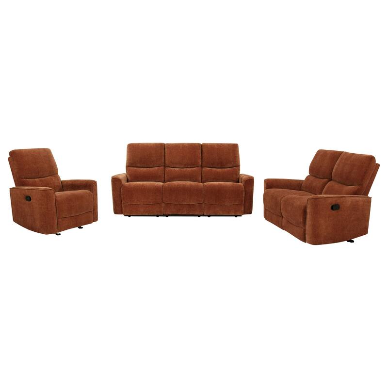 Navarro Upholstered Reclining Sofa Set - Burnt Orange - 3 Piece