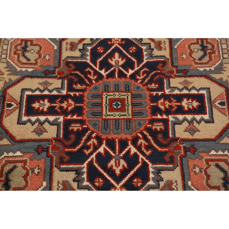 Hand Knotted Oriental 100% Wool Carpet Traditional Medallion Oranges & Rust Heriz (serapi) Area Rug - 12' 1'' X 8' 10''