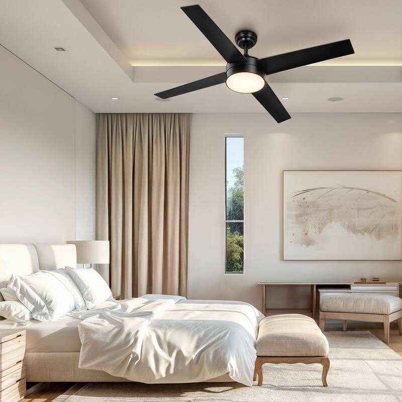 Moasis 4-Blade 48 inch Matte Black Ceiling Fan with LED Lights and Remote Control