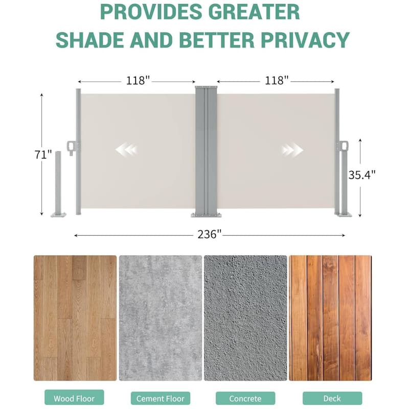 71 in x236 in Retractable Side Awning, Privacy Screen Protection Awning for Patio, Balcony and Pools - N/A