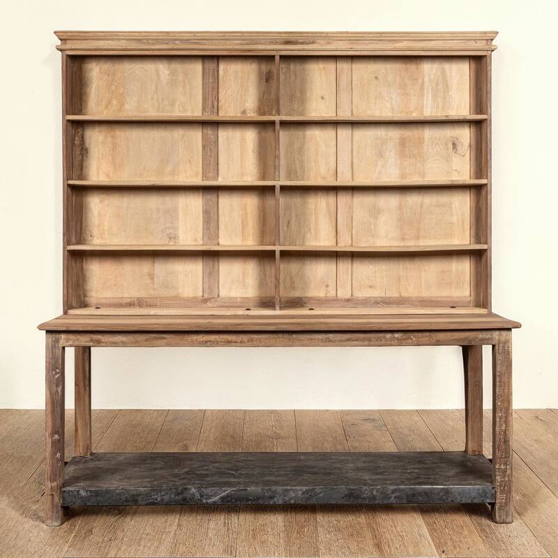 Reclaimed 2-Piece Wood & Metal Hutch with 4 Divided Shelves (Top sits or hangs)