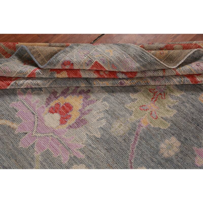 Hand Knotted Oriental 100% Wool Carpet Transitional All-Over Navy Blue & Blues Oushak Area Rug - 13' 9'' X 10' 2''