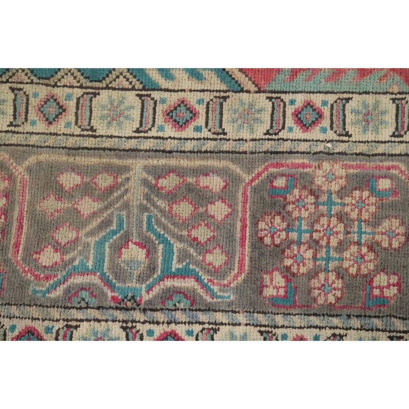 Pink Red Geometric Tabriz Persian Area Rug Hand-Knotted Wool Carpet - 6'6"x 9'10"