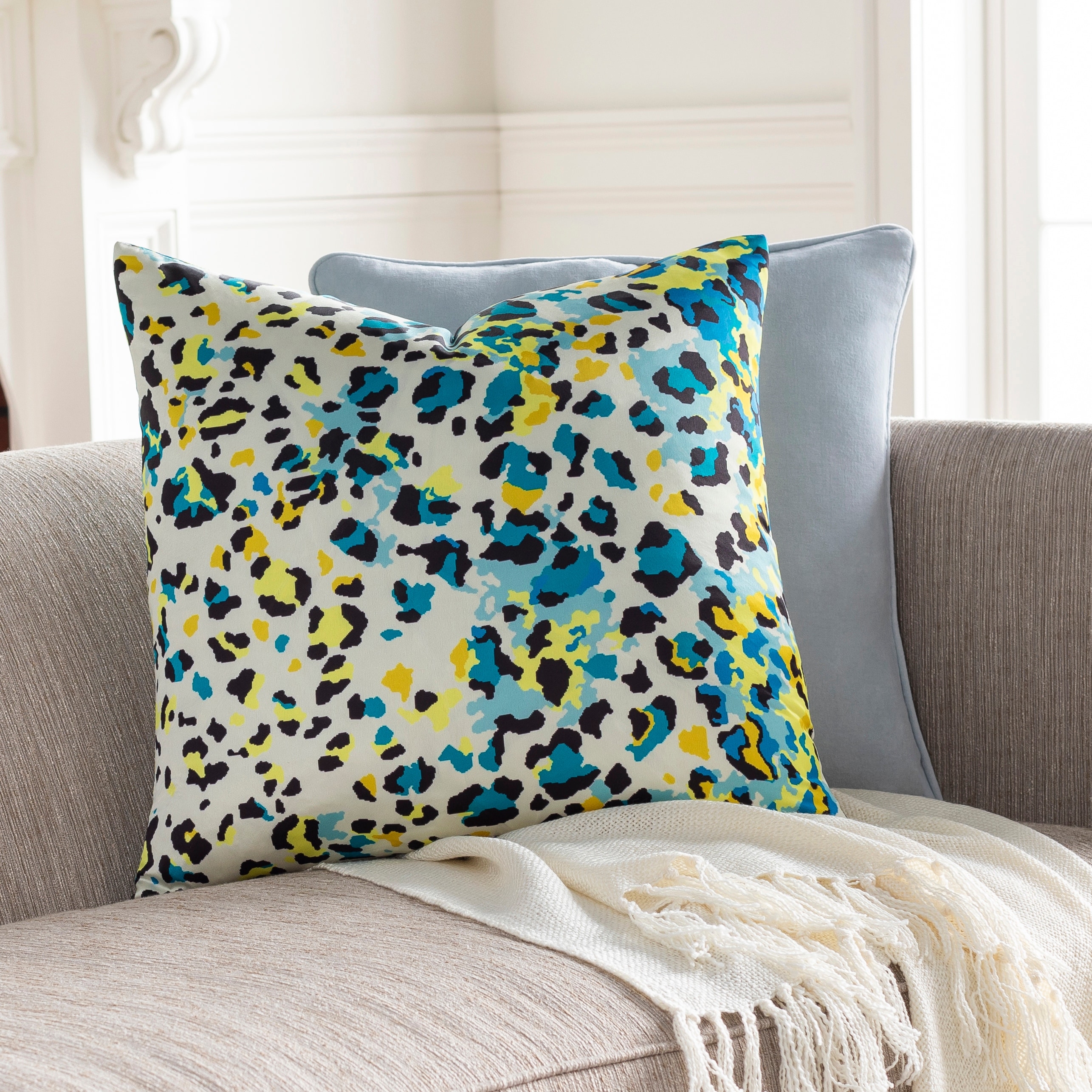 Accordio Aqua & Yellow Animal Print Throw Pillow