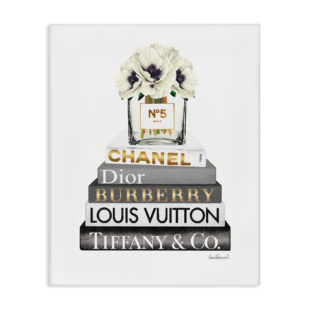 Stupell Blooming White Floral Display on Glam Designer Bookstack Canvas Wall Art - Multi-Color
