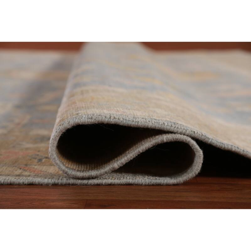 Hand Knotted Oriental 100% Wool Carpet Transitional All-Over Navy Blue & Blues Oushak Area Rug - 11' 10'' X 9' 1''