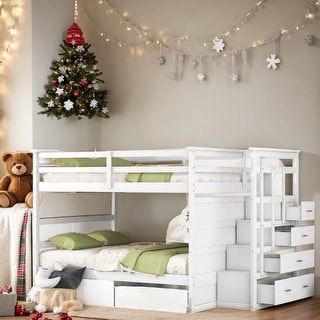 Full over Full Bunk Bed with Twin Size Trundle and Staircase