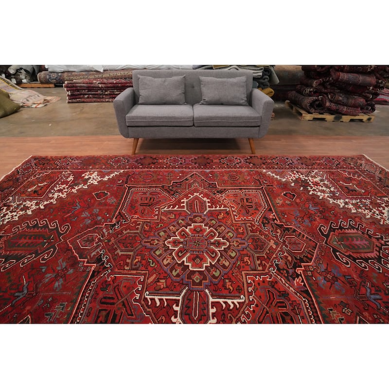 Hand Knotted Oriental 100% Wool Carpet Traditional Medallion Red Heriz Area Rug - 12' 7'' X 9' 11''