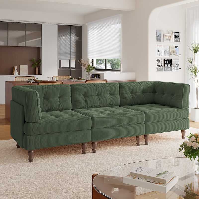 Madison Oversized Upholstered Corduroy Modular Sectional Sofa - Green-3 Piece Type1