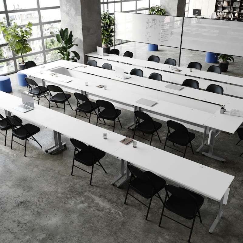 Commercial Nesting Flip Training Table with Steel Frame and T-Legs - 23.5"W x 72"D x 30"H