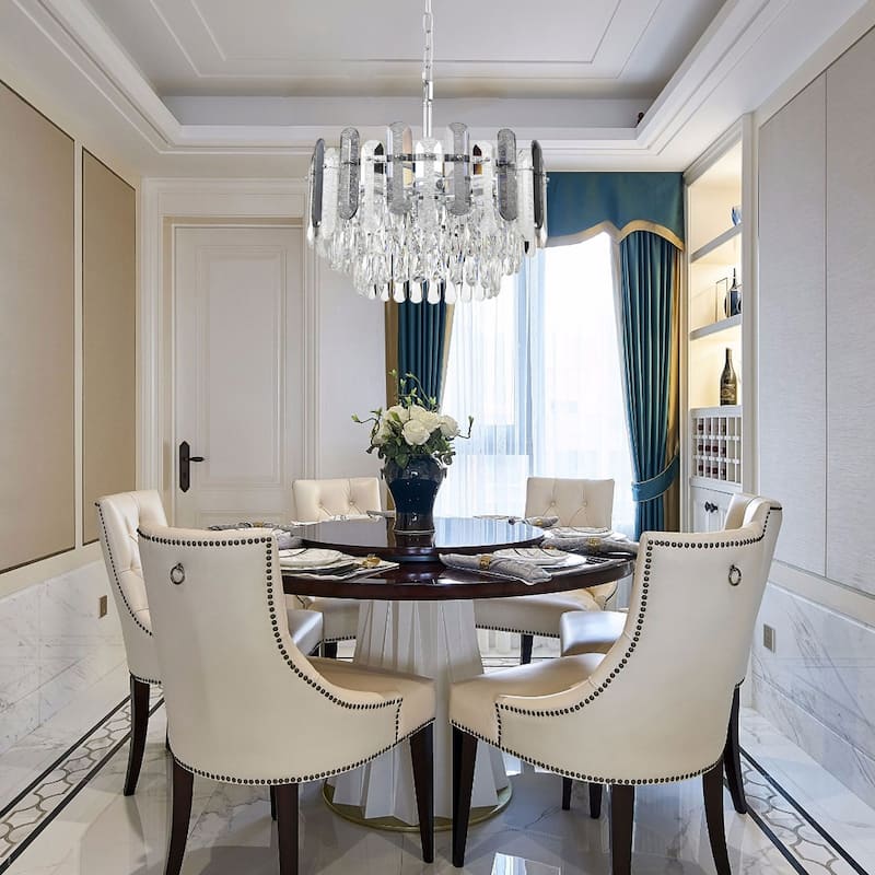Chrome Finish 8-Light Tiered Chandelier with Rippled Crystals Hanging