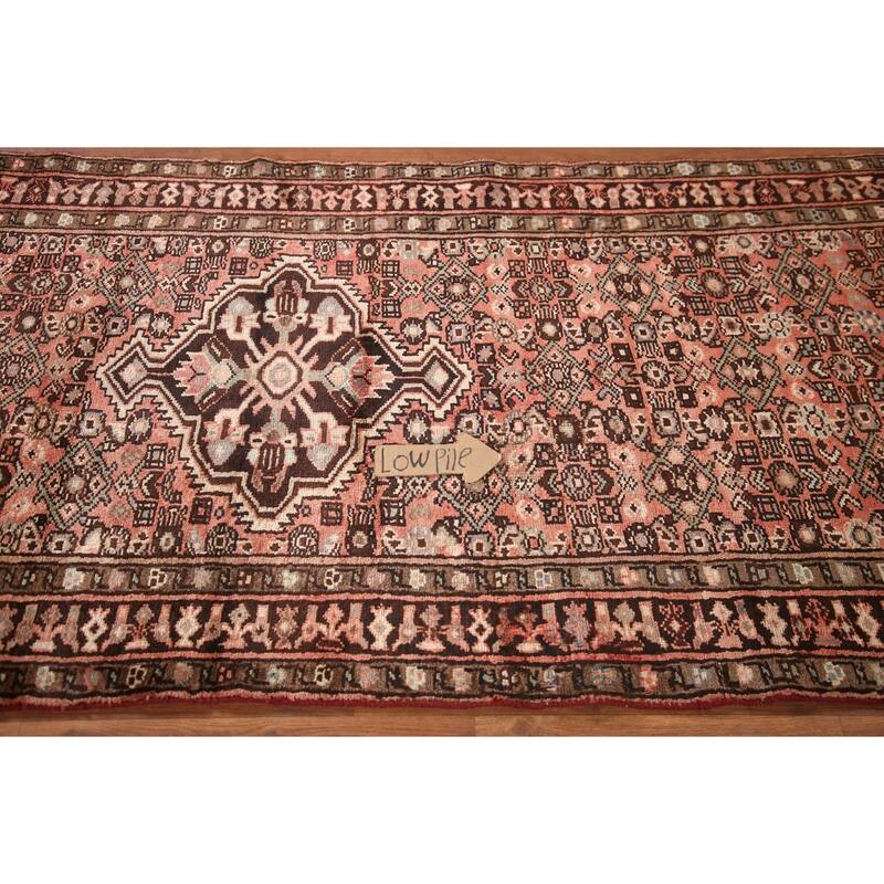 Hand Knotted Oriental 100% Wool Carpet Traditional Medallion Pink Hamedan Runner Rug - 9' 11'' X 3' 6''