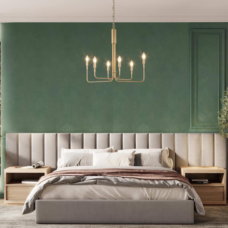 Modern Farmhouse 6-Light Gold Candle Chandelier for Dining Room Bedroom - Dia. 25" x H 23.5"