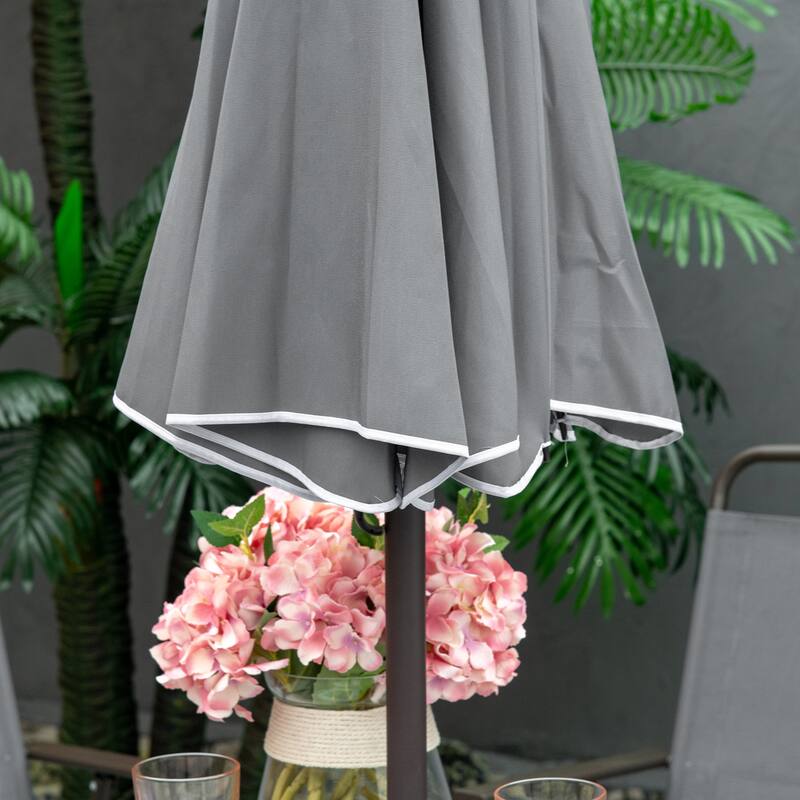 6-Piece Outdoor Patio Dining Set with Umbrella, 4 Folding Dining Chairs, and Round Glass Table