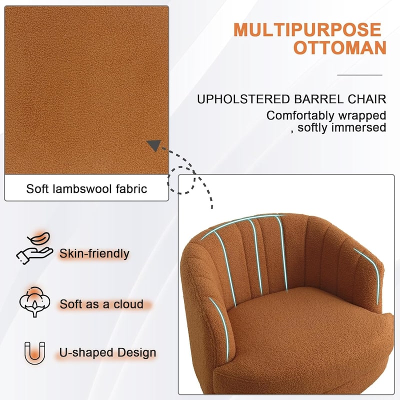 29" Wide Adult Eclectic Teddy Solid Color Swivel Accent Chairs with Channel Design