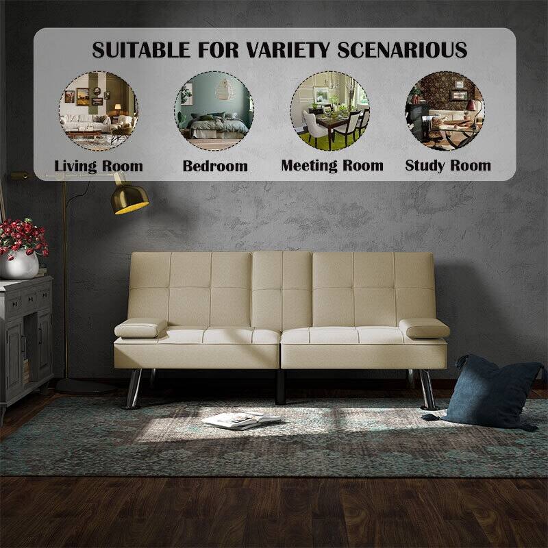 Linen Upholstered Modern Convertible Folding Futon Sofa Bed for Compact Living Space