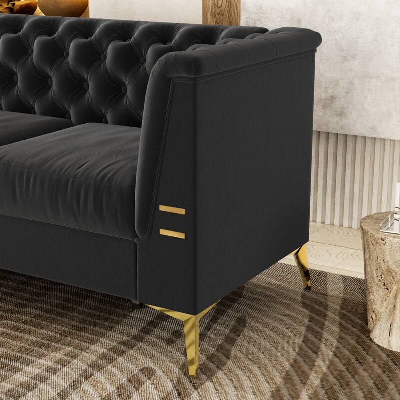 82'' Modern Velvet 3-Seater Couch with Tufted Design and Gold Metal Legs