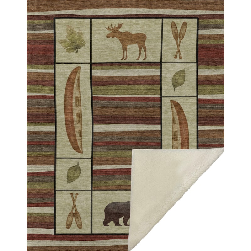 Premium Machine Washable ASB143 Lake Lodge Sherpa Throw Blanket