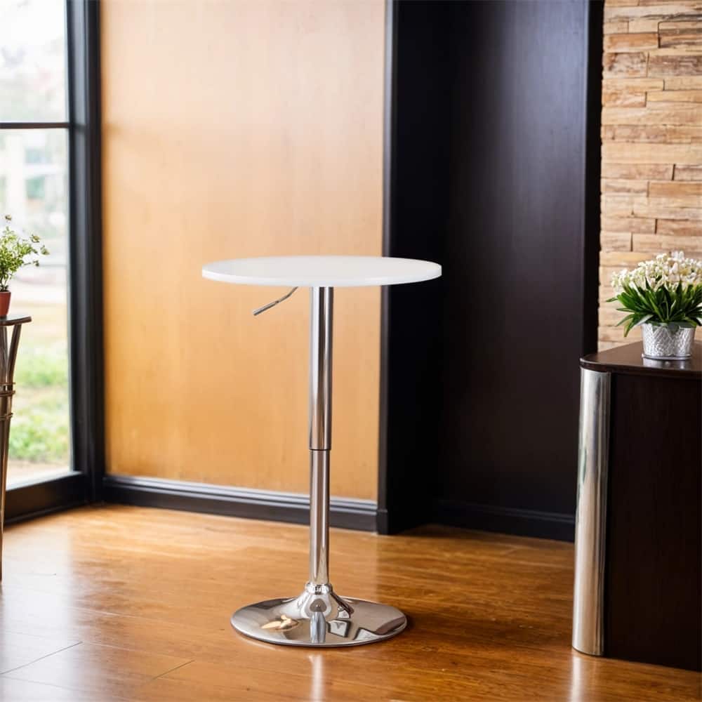 Adjustable Wood and Metal Bar Table in White