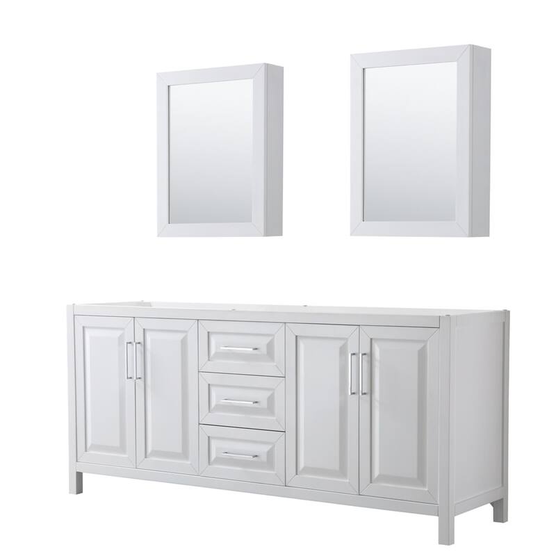 Wyndham Collection Daria 79" Double Free Standing Vanity Cabinet - - White / Polished Chrome Hardware