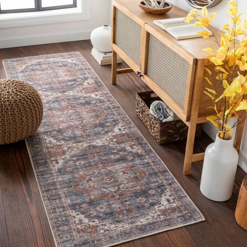Livabliss Florimond Traditional Medallion Machine Washable Area Rug - Brown/Grey - 2' 7" x 7' 10"