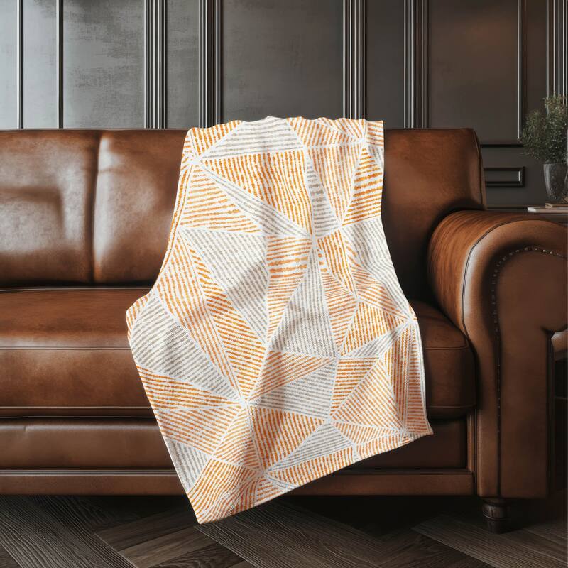 Premium Machine Washable Modern Geo Sherpa Throw Blanket - Orange - 4'2" x 5'10"