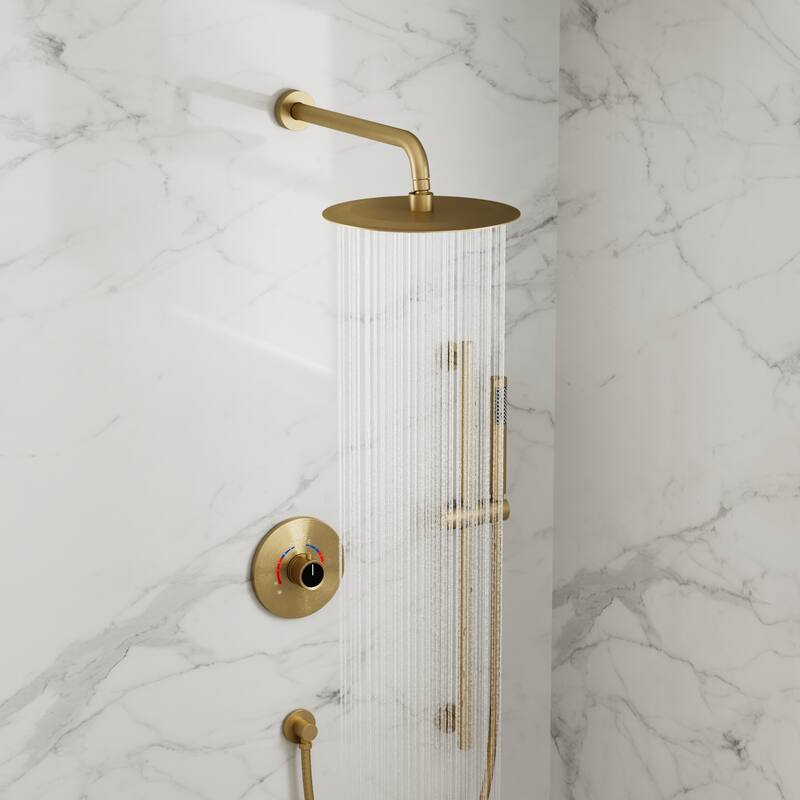 GRANDJOY 10" Wall-Mounted Shower Head System and Handheld Shower with Sliding Bar