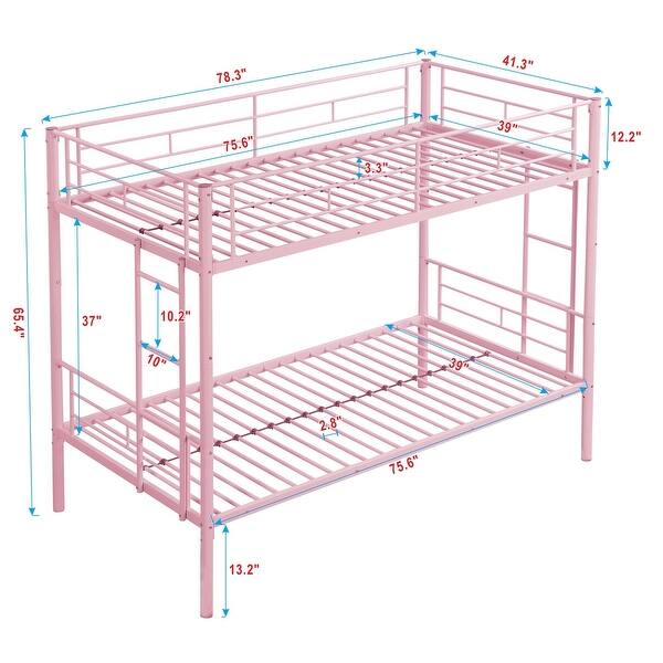 Twin Over Twin Bunk Bed with Trundle,Metal Bunkbeds with Ladder and Full-Length Guardrail