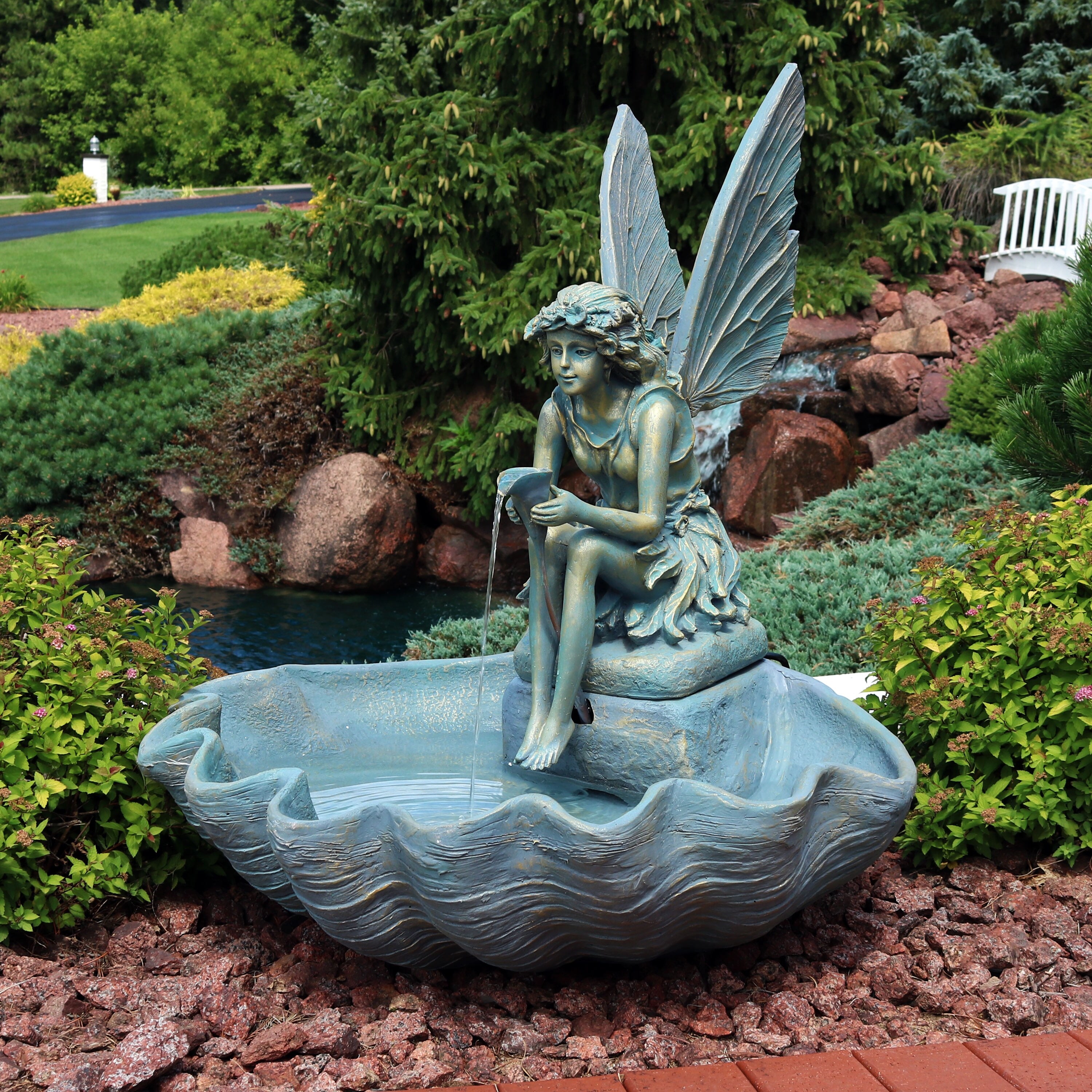 Shop Sunnydaze Fairy Shell Outdoor Water Fountain 30 Inch Tall On
