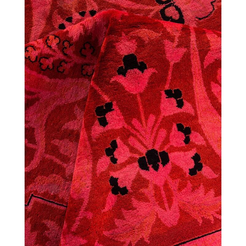 Overton Hand Knotted Wool Vintage Inspired Modern Contemporary Overdyed Pink Area Rug - 10' 2" x 14' 1"