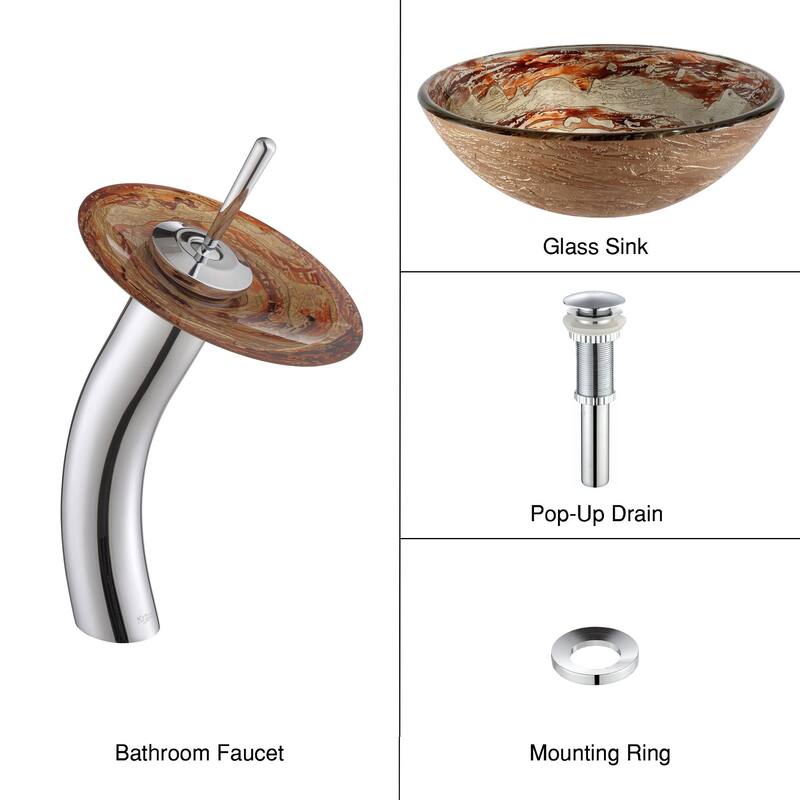 Kraus Bathroom Combo - 16-1/2" Ares Glass Vessel Bathroom Sink with