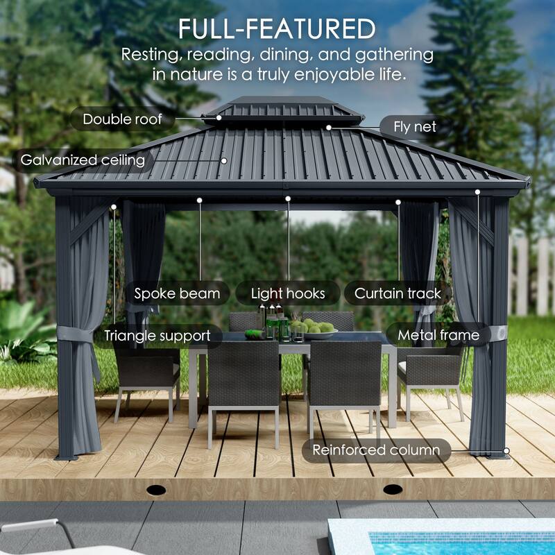 Kozyard Caesar Hardtop Gazebo with Steel Roof, Netting and Curtain