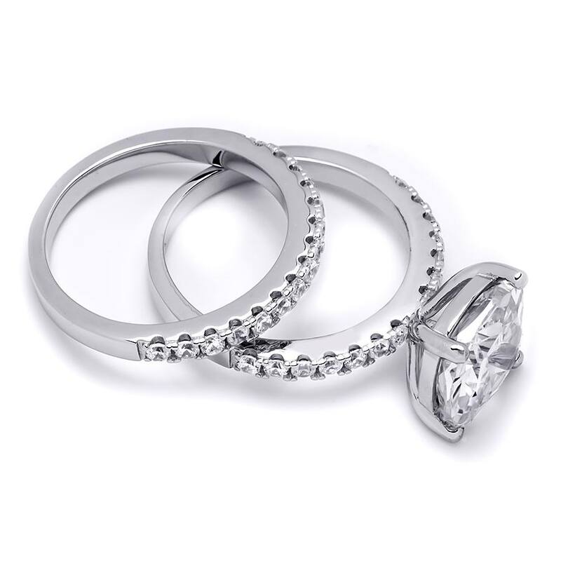 Womens 6.75 Carat 2 pcs Bridal Ring Set Cushion Cut Sterling Silver