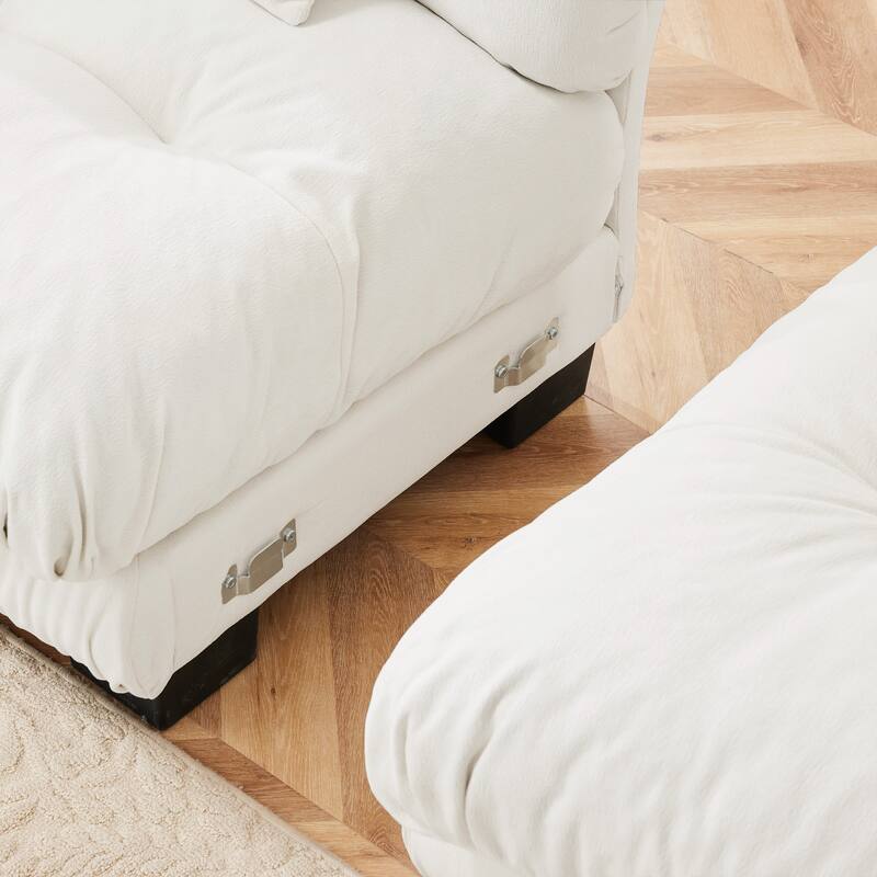 94.4" 2-Seater Chenille Cloud Couch with 4 Pillows and 2 Ottomans(Convertible Sleeper Sofa)