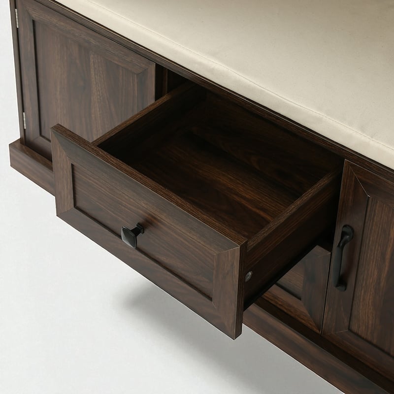 47.2" Hall Tree with Cushion Bench, 3 Hooks, 2 Drawers & 2 Cabinets, Entryway Coat Rack Storage Organizer
