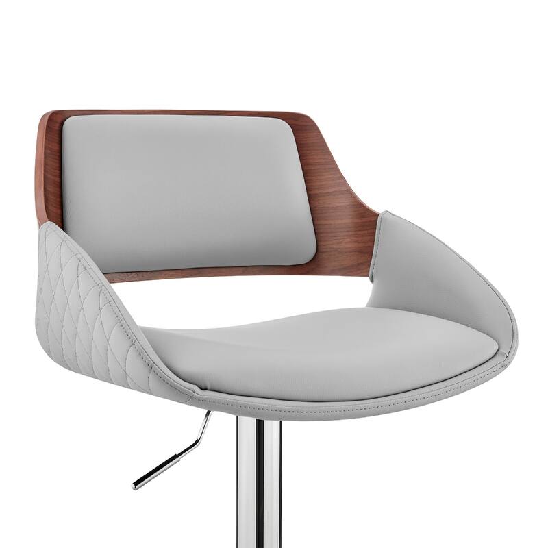 25" Grey Adjustable Faux Leather Swivel Bar Stool with Chrome Base Low Back and Footrest for Kitchen - 43”H x 21”W x 20”D