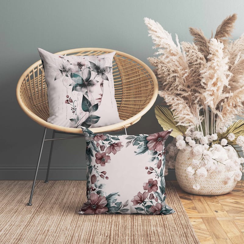 Flora Face Indoor/Outdoor Reversible Throw Pillow Green and Brown
