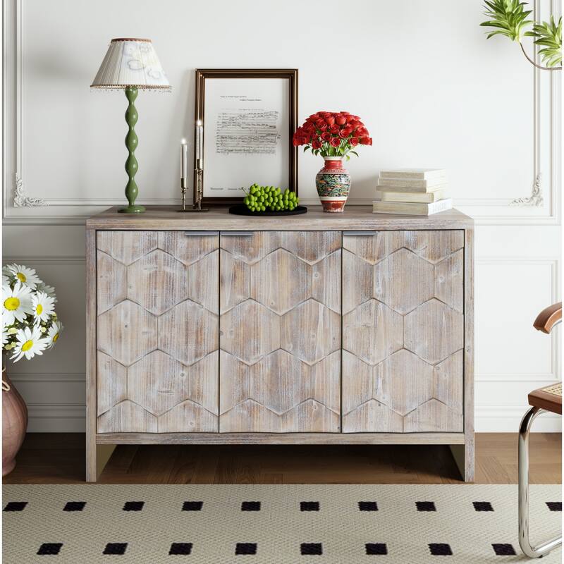 Accent Cabinet Farmhouse Style 3 Door Wooden Cabinet Sideboard Buffet Server Cabinet Storage Cabinet