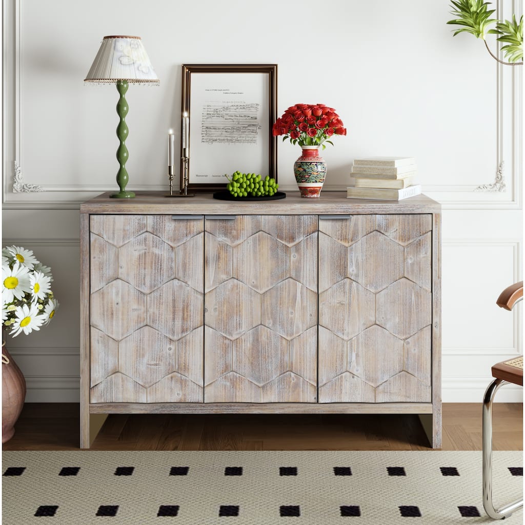 Accent Cabinet Farmhouse Style 3 Door Wooden Cabinet Sideboard Buffet Server Cabinet Storage Cabinet