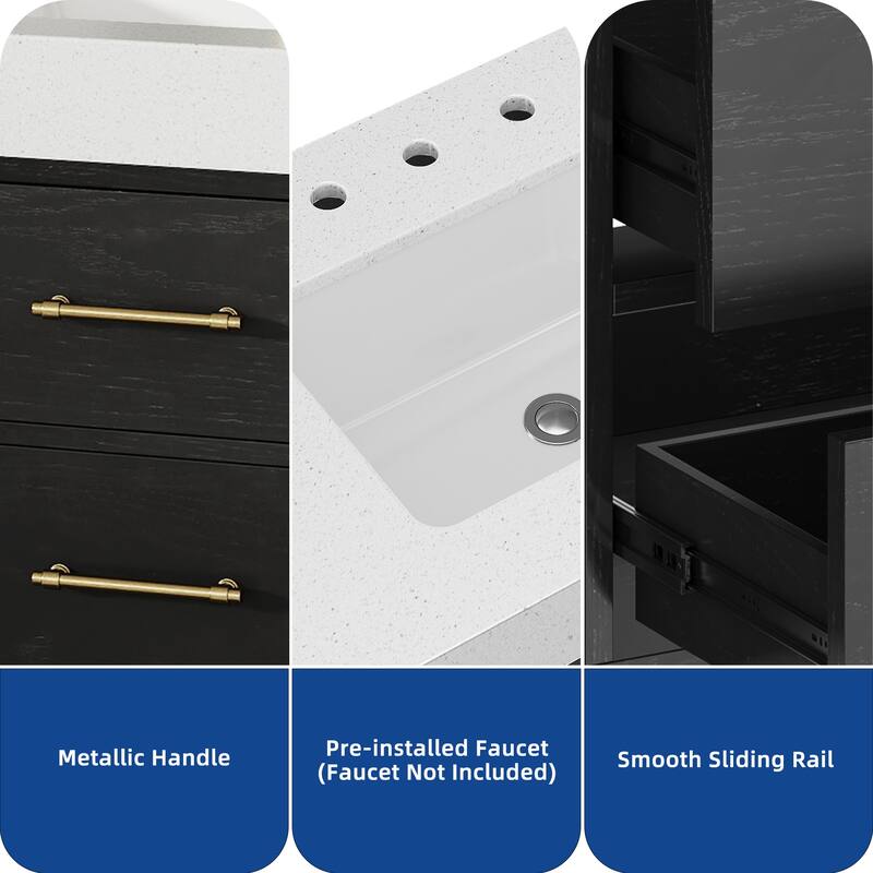Moasis 40" Floating Wall Mounted Bathroom Vanity with 2 Drawers & 2 Storage Cabinet