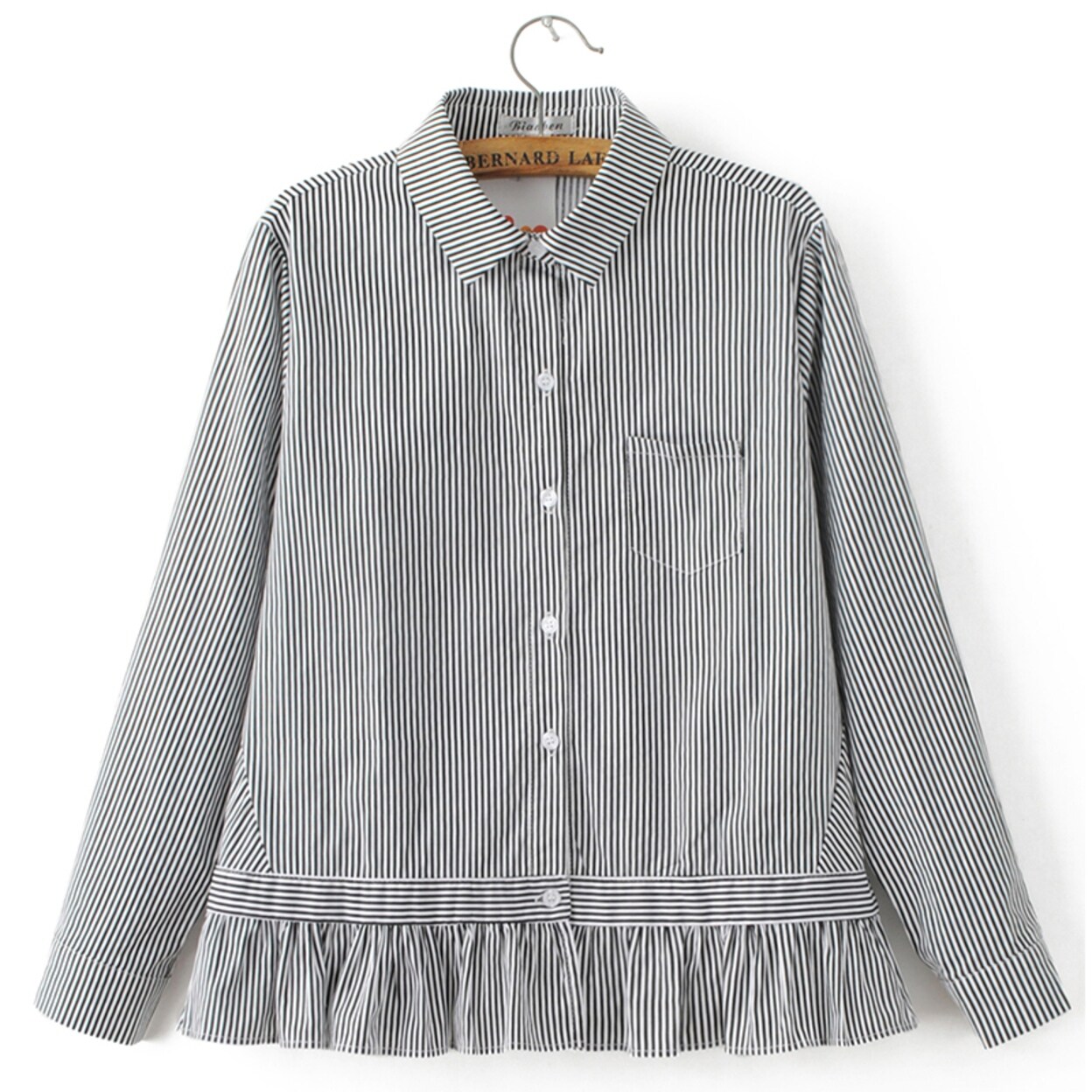 Shop Women Sweet Striped Loose Shirts Full Cotton Long Sleeve Turn