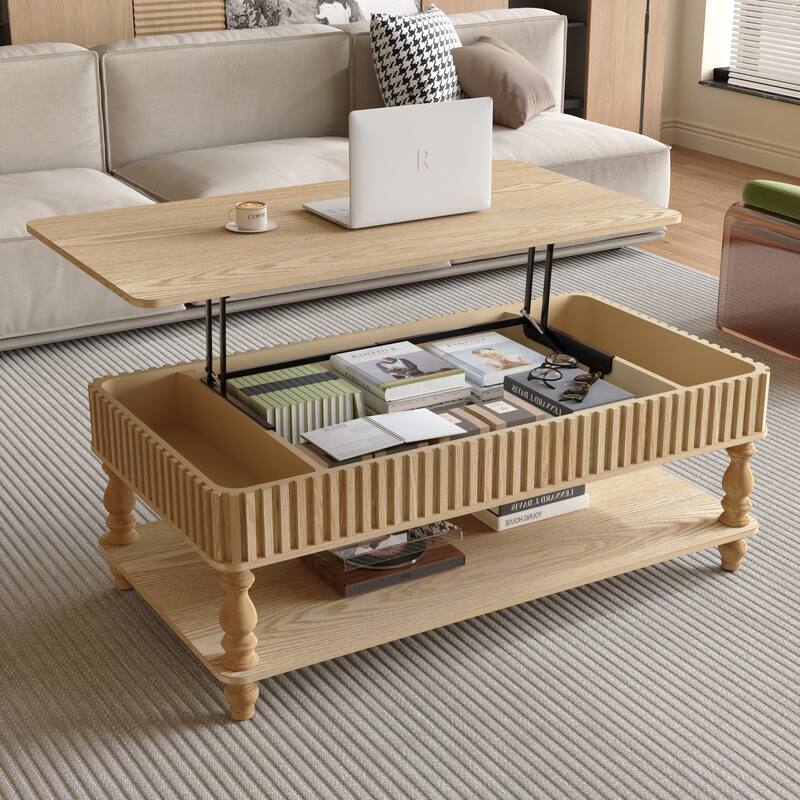 GDF Studio - Modern Wooden Lift-Top Coffee Table with Storage - Natural Wood