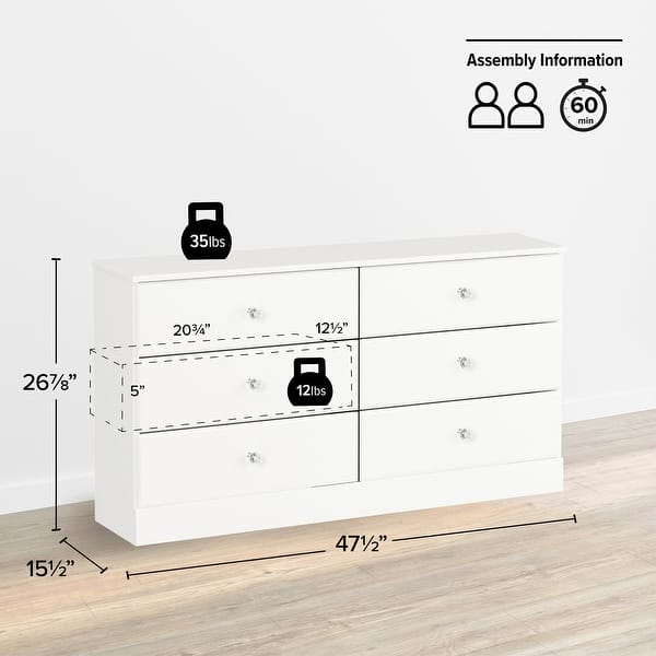 dimension image slide 1 of 5, Prepac Astrid 6 Drawer Double Dresser for Bedroom, Wide Chest of Drawers, Bedroom Furniture,Traditional Furniture