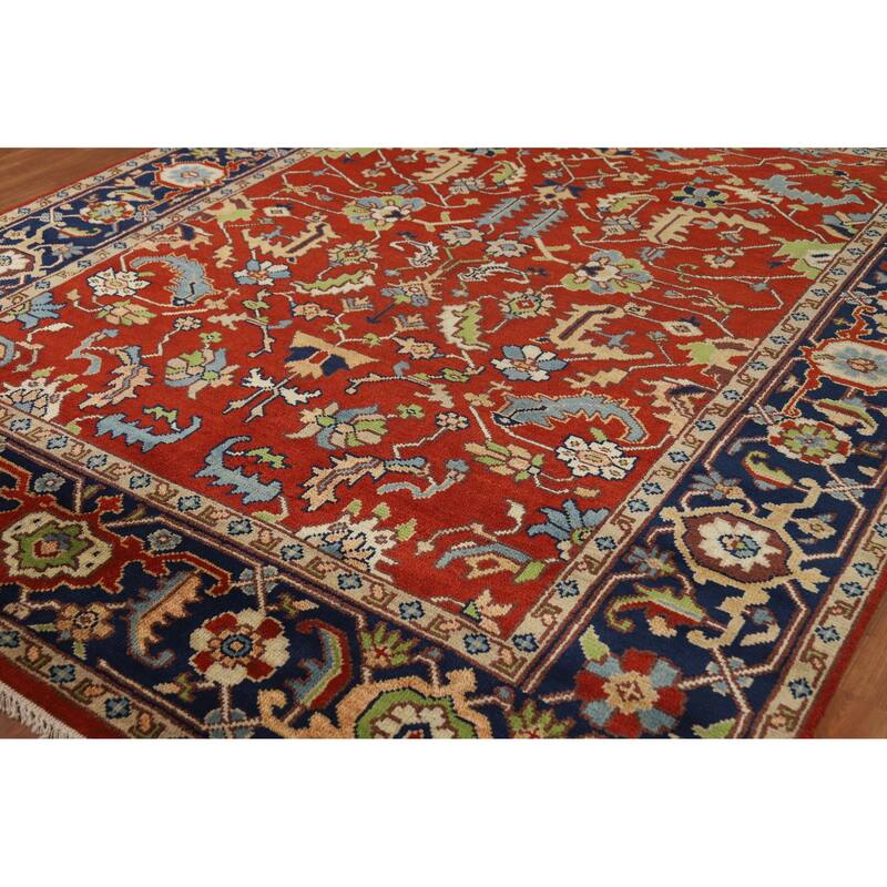 Hand Knotted Oriental 100% Wool Carpet Transitional All-Over Red Oushak Area Rug - 9' 11'' X 7' 11''
