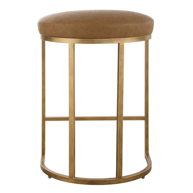 Gold Half-moon Metal Base and Camel Cushion Counter Stool