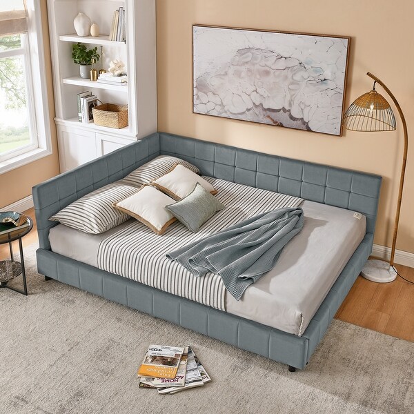 Queen Size Upholstered Tufted Daybed with Comfortable Backrest and Armrests Queen Size Sofa Bed Grey