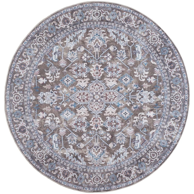 New Concept Washables Vintage Medallion Machine Washable Area Rug - 5'3" x Round - Olive/Ivory