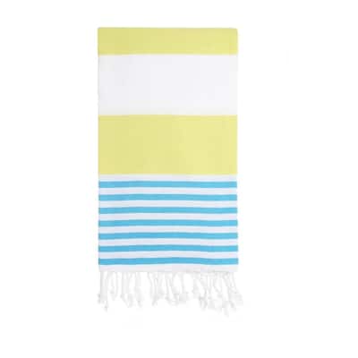 Yellow Turquoise Beach Towel - Striped Authentic 100% Turkish Cotton Beach & Bath Towels - Citizens of the Beach Collection