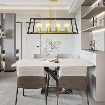 Industrial 8-Light Kitchen Island Pendant Lighting,Open Rectangle Metal Frame Chandelier,for Kitchen Island,Living Dinning Room