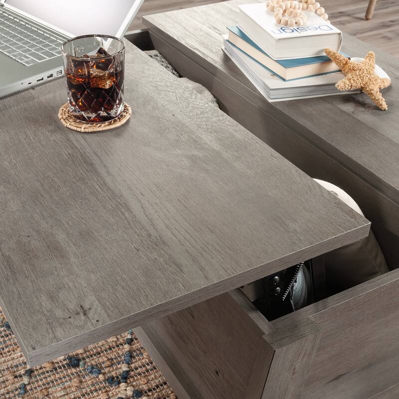Wood Lift-Top Coffee Table with Hidden Storage and Open Cubbies, Brown - 41.65" L x 32.13" W x 17.95" H